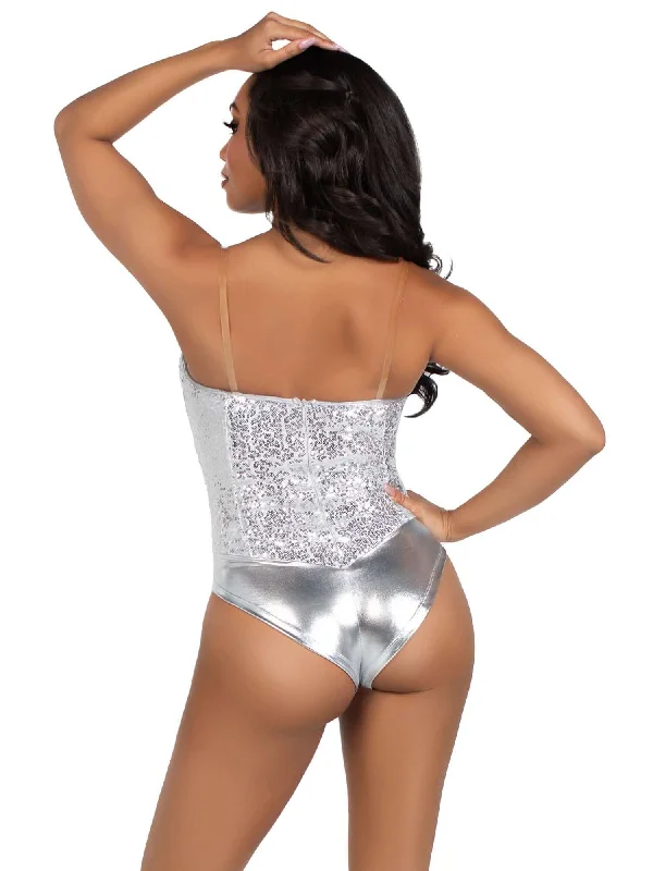 2 Pc Sequin Bodysuit - Large - Silver