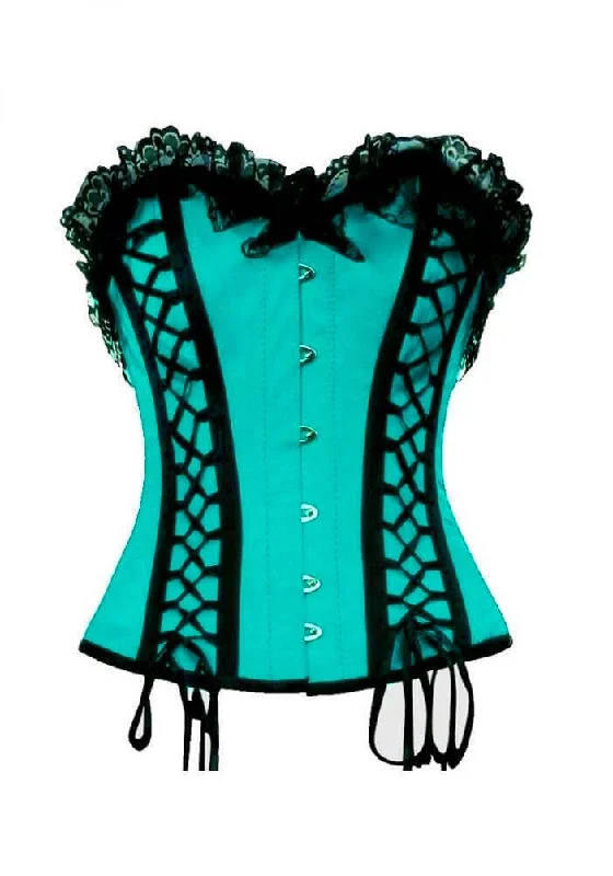 Baby Blue Satin Black Lacing Gothic Burlesque Corset Waist Training Overbust