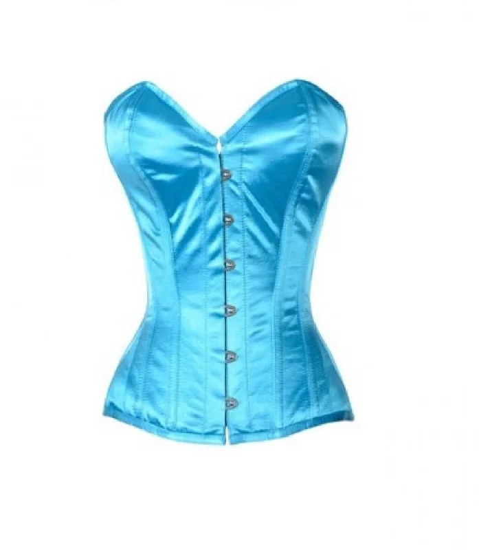 Baby Blue Satin Burlesque Overbust Corset Waist Training