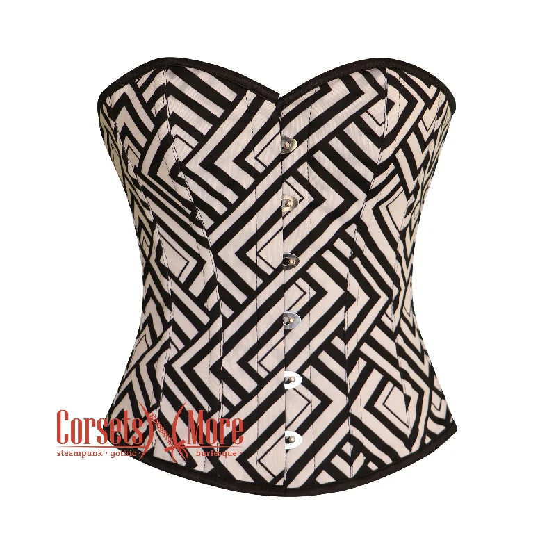 Black And White Printed Corset Gothic Costume Overbust Bustier Top