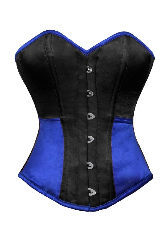 Black Blue Satin Corset Gothic Burlesque Waist Training Bustier Overbust Top