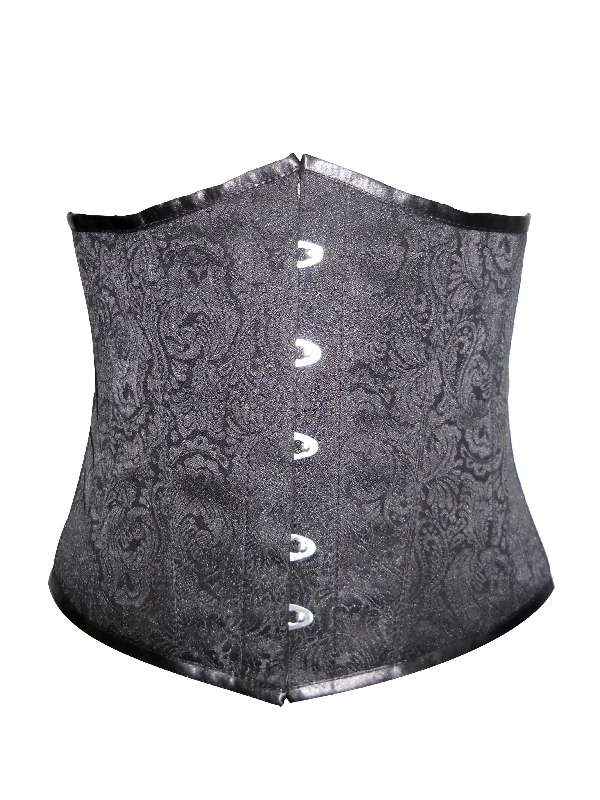 Black Brocade Gothic Steampunk Bustier Waist Training Burlesque Underbust Corset Costume