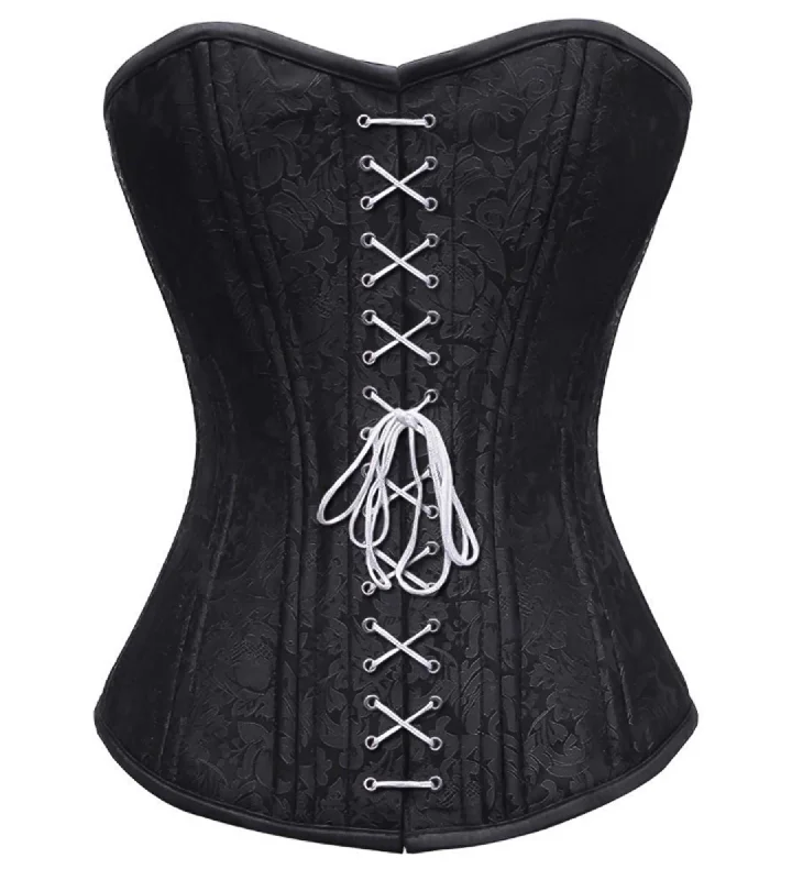 Black Brocade Spiral Steel Boned Waist Training Bustier Overbust Corset Top