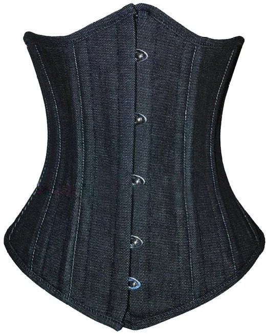 Black Denim Double Bone Gothic Underbust Corset Waist Training Top