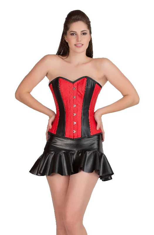 Black N Red Leather Gothic Steampunk Waist Training Bustier Overbust Costume Corset Top