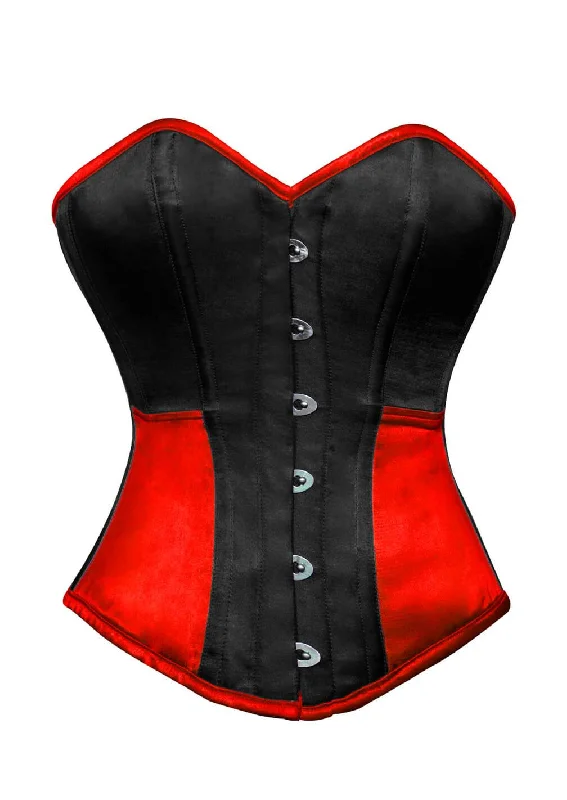 Black Red Satin Corset Gothic Burlesque Waist Training Bustier Overbust Costume