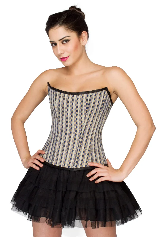 Black White Check Polyester Overbust Corset Top