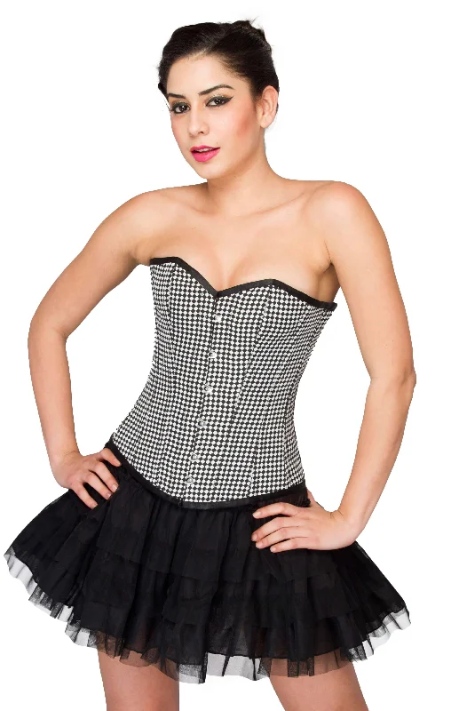 Black White Check Polyester Corset For Halloween Overbust Top