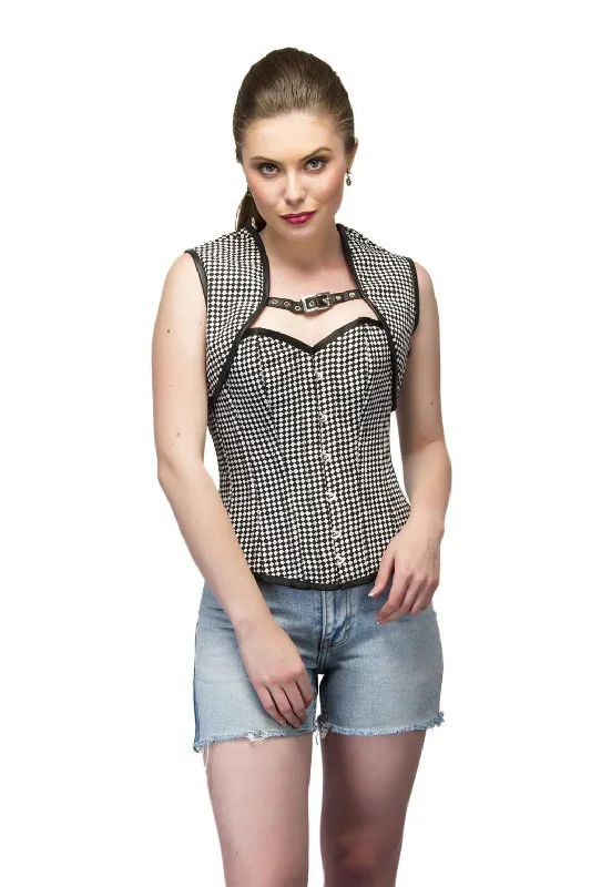 Black White Dotted Polyester Overbust Top with Shrug Women Corset