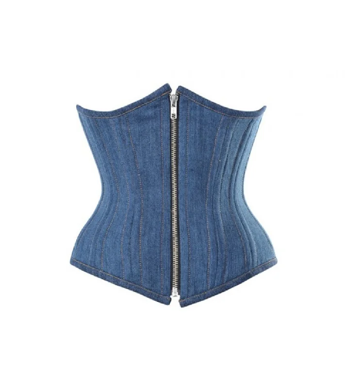 Blue Denim Zipper Double Bone Underbust Corset Waist Training