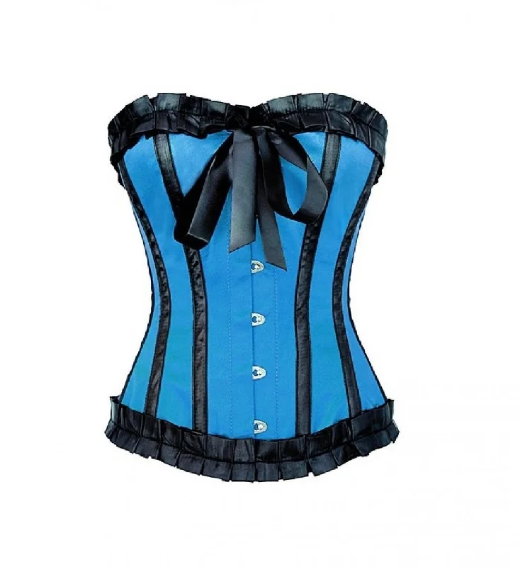 Blue Satin Retro Overbust Corset Waist Training Top Only