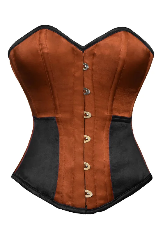 Brown Black Satin Corset Gothic Burlesque Waist Training Bustier Overbust Costume