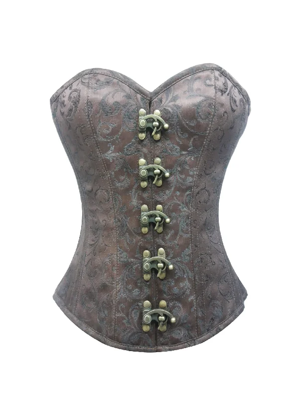 Brown Brocade Gothic Steampunk Overbust Corset Waist Training Bustier