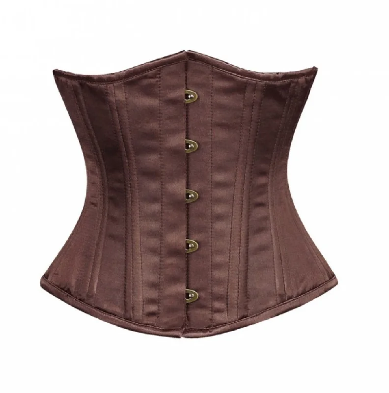 Brown Satin Double Bone Burlesque Costume Underbust Corset