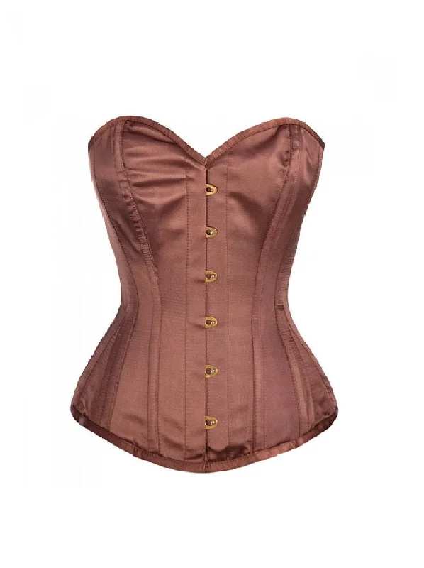 Brown Satin Gothic Overbust Corset Waist Training Burlesque Costume