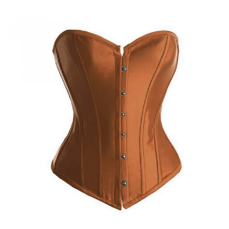 Brown Satin Gothic Burlesque Corset Waist Training Bustier Overbust