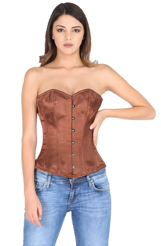 Brown Satin Gothic Corset Burlesque Waist Cincher Bustier Overbust Top