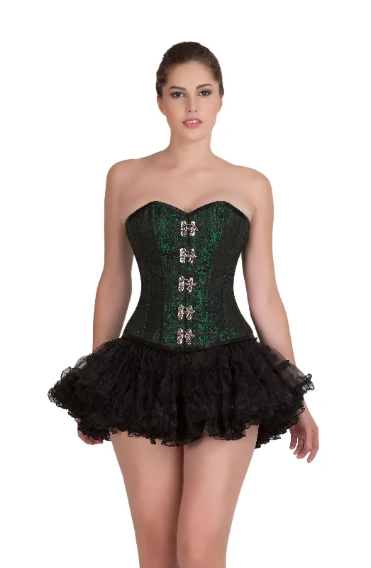 Green Black Brocade Seal Lock Opening Gothic Steampunk Bustier Waist Training Overbust Corset Top