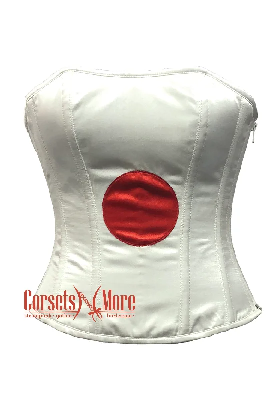 Japan Flag Red and White Satin Gothic Costume Waist Training Overbust Bustier Top