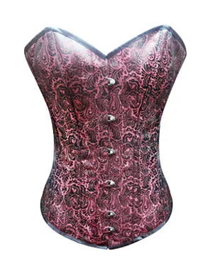 Red and Black Long Brocade Overbust Gothic Waist Cincher Corset For Halloween Costume