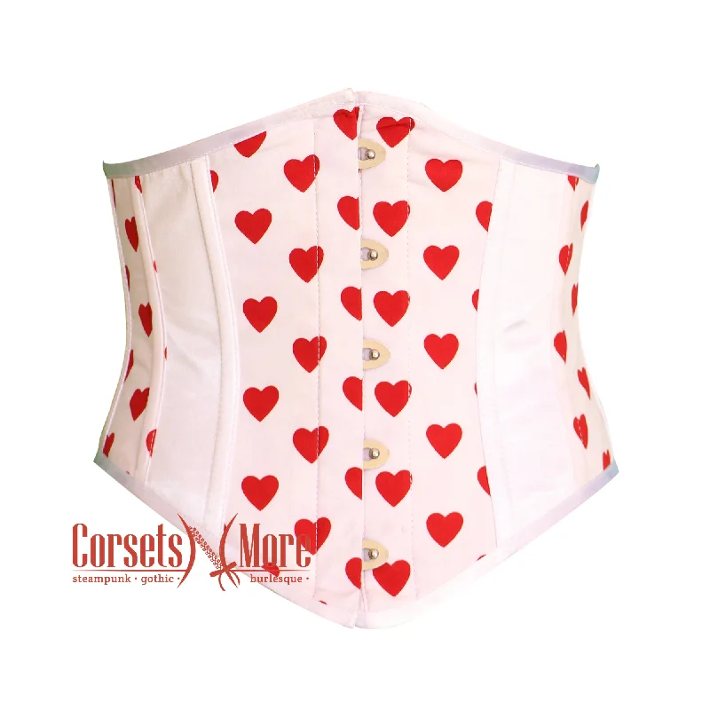 White Satin Heart Print Gothic Underbust Waist Trainer Corset Bustier Top