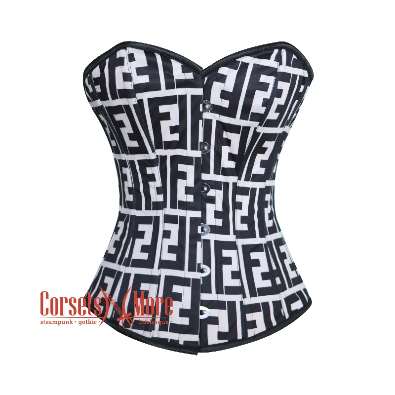 Plus Size Black And White Print Overbust Burlesque Waist Training Corset Top