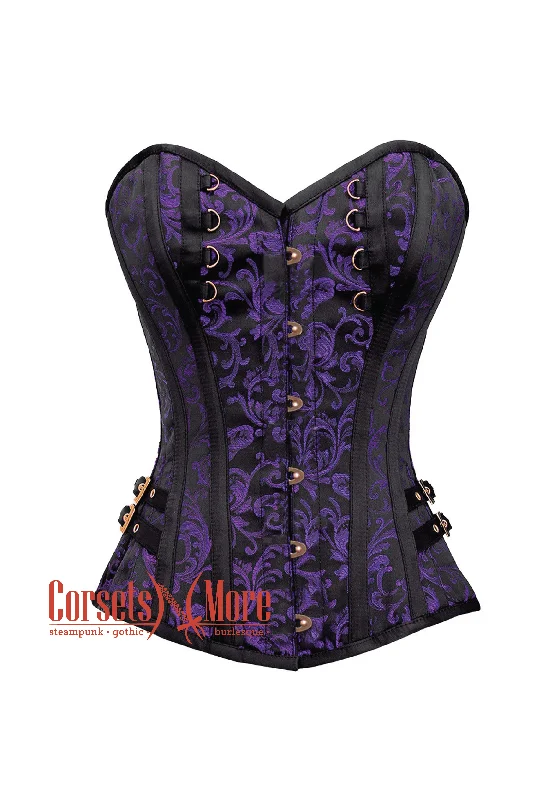 Purple and Black Brocade Overbust Corset Bustier Heart Top Costume