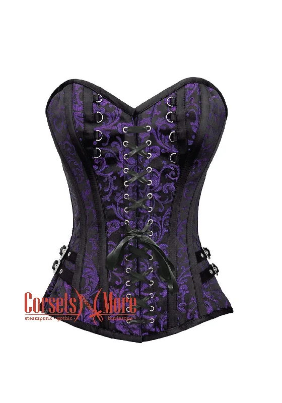 Purple and Black Brocade Overbust Corset Bustier Heart Top Costume