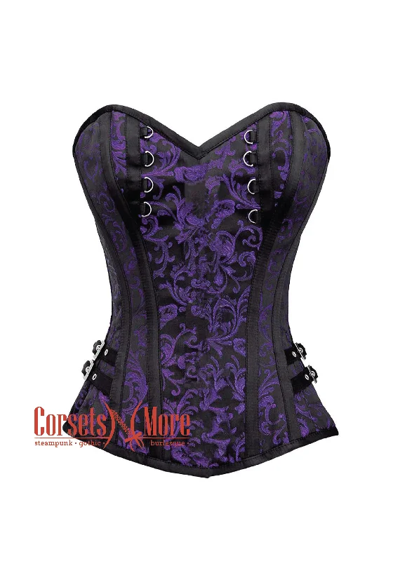 Purple and Black Brocade Overbust Corset Bustier Heart Top Costume