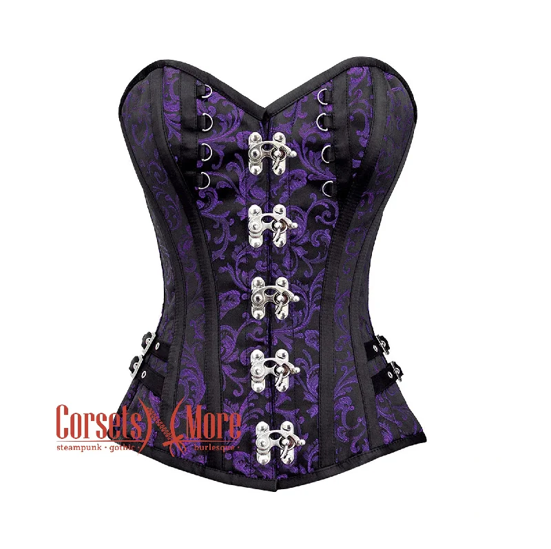 Purple and Black Brocade Overbust Corset Bustier Heart Top Costume