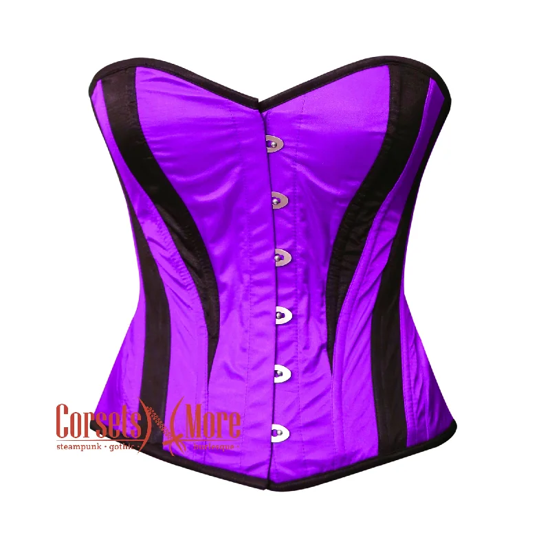 Purple and Black Satin Burlesque Costume Overbust Corset Top