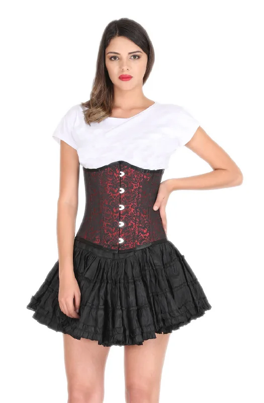 Red and Black Brocade Gothic Burlesque Corset Costume Waist Training Underbust Bustier Top