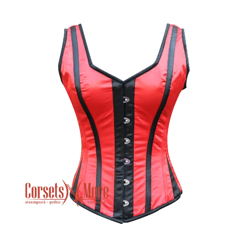 Red And Black Satin Corset With Shoulder Strap Halloween Top