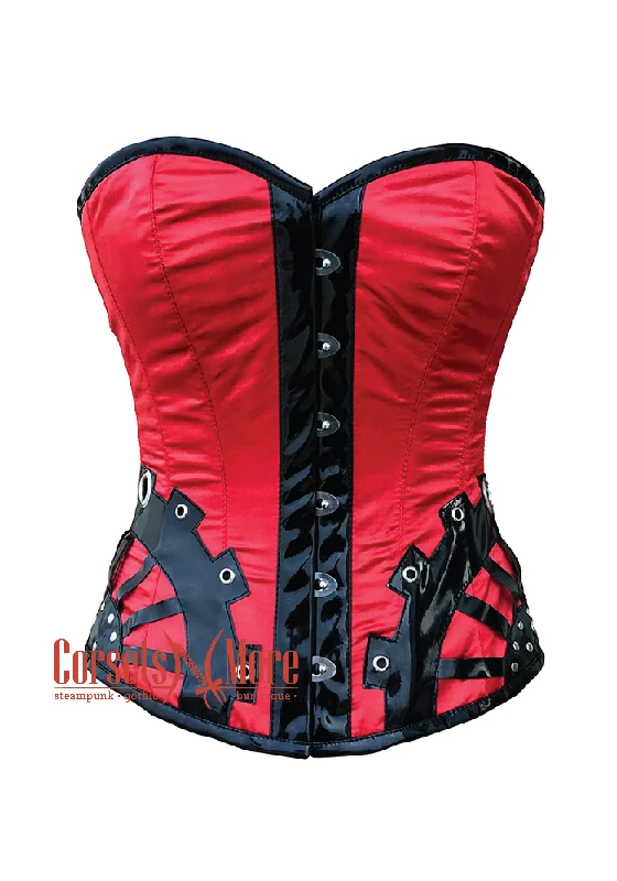 Red and Black Satin Gothic Sexy Costume Overbust Corset Bustier Top