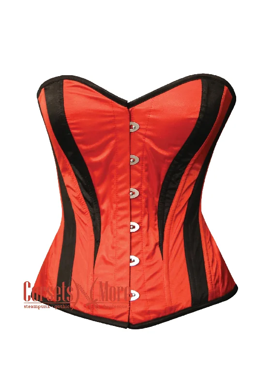 Red and Black Satin Halloween Costume Overbust Sweetheart Neckline Corset Top