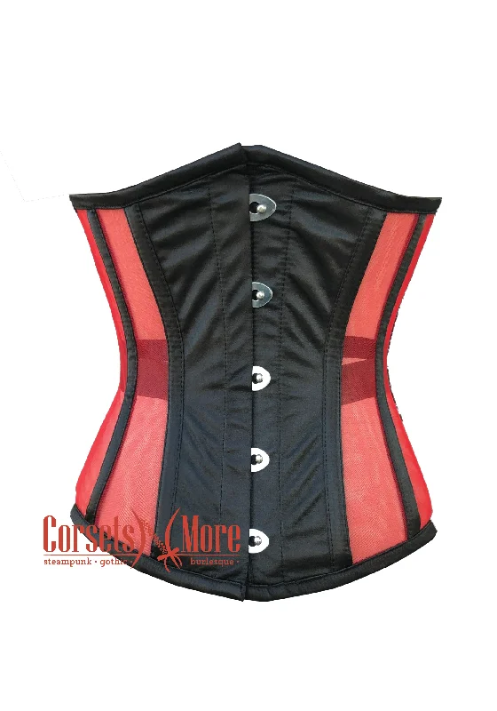 Red and Black Satin Waist Cincher Underbust Halloween CorsetTop