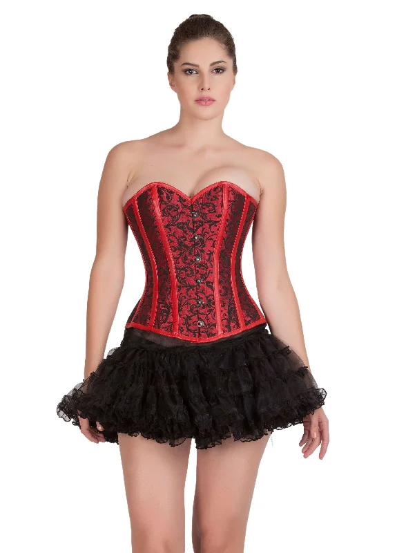 Red Black Brocade & Leather Gothic Burlesque Waist Training Bustier Valentine  Overbust Corset Top