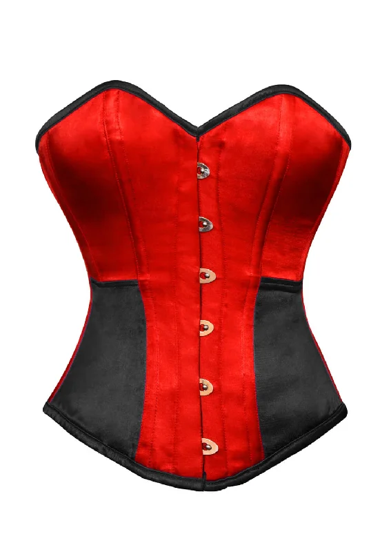 Red Black Satin Corset Gothic Burlesque Waist Training Bustier Overbust Costume