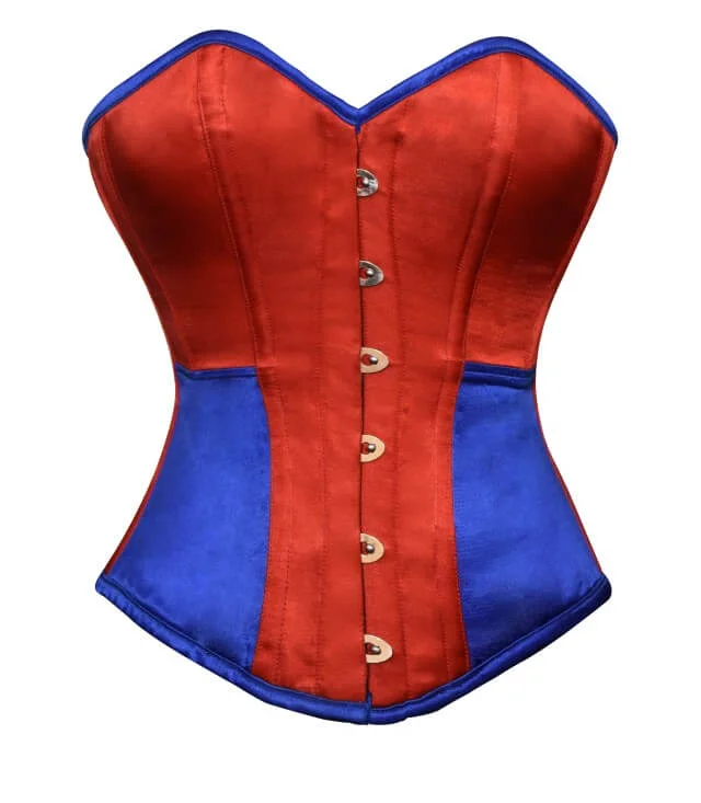 Red Blue Satin Gothic Burlesque Corset Waist Training Bustier Overbust