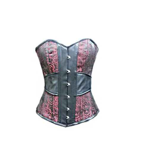 Red Brocade Jacquard Leather Gothic Steampunk Bustier Victorian Costume Waist Training Burlesque Overbust Corset Top