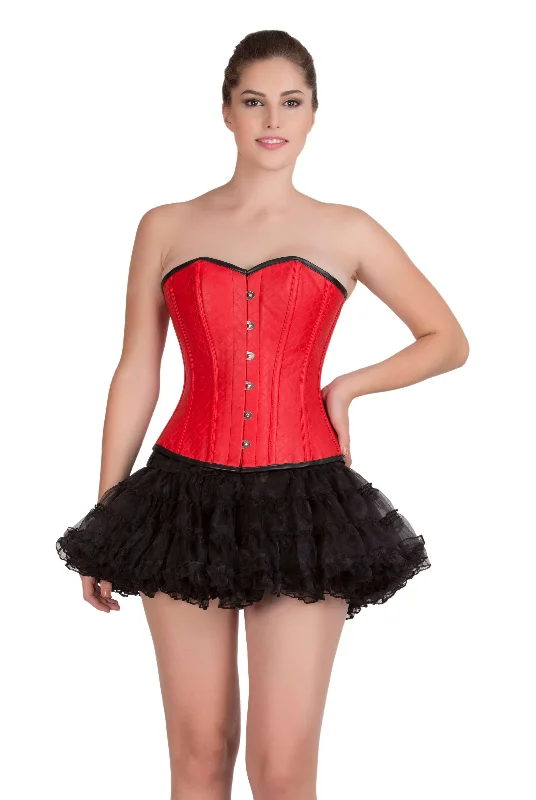 Red Leather Gothic Steampunk Waist Training Bustier Overbust Corset Valentine Top