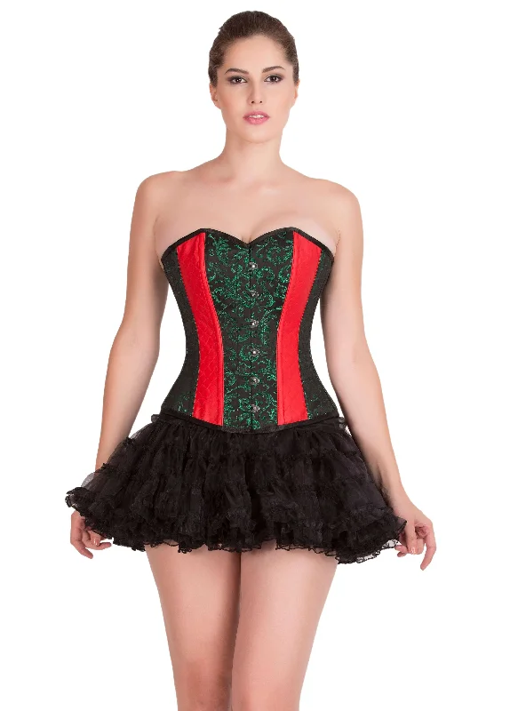 Red Leather Green Black Brocade Gothic Burlesque Bustier Waist Training Overbust Corset  Top