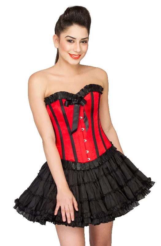 Red Satin Black Frill Overbust Corset Top