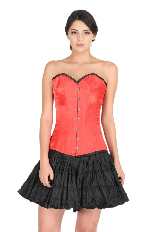 Red Satin Gothic Corset Burlesque Bustier Waist Training LONG Overbust