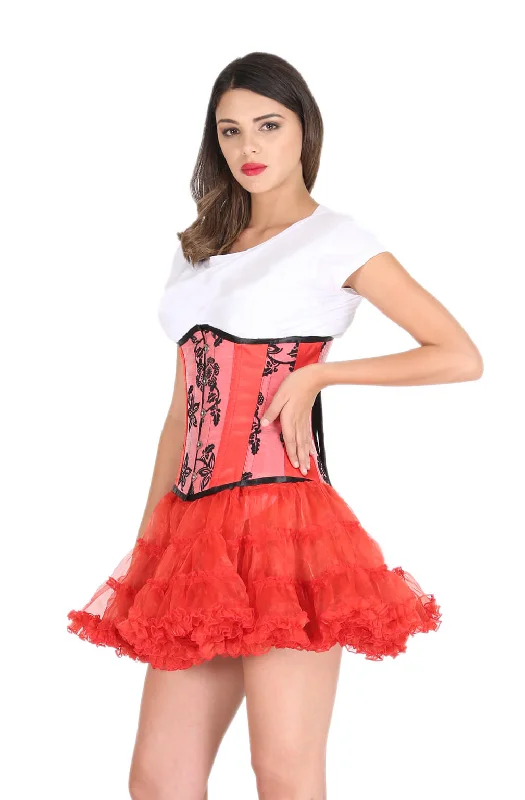 Red Satin Corset Costume Tissue Flocking Gothic Burlesque Waist Training Valentine  Underbust Bustier Top