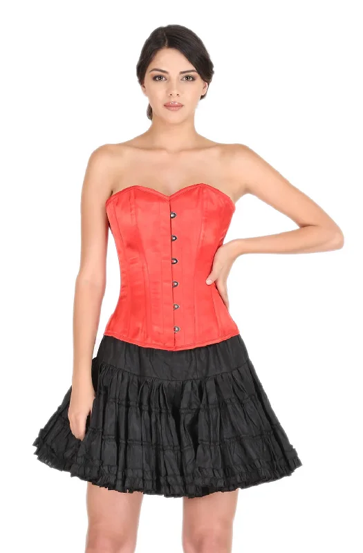 Red Satin Corset Gothic Burlesque Bustier Waist Training Overbust Costume Top