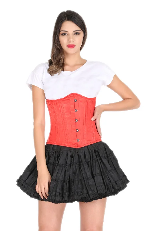 Red Satin Spiral Steel Boned Corset Gothic Burlesque Costume Waist Training Underbust Bustier Top