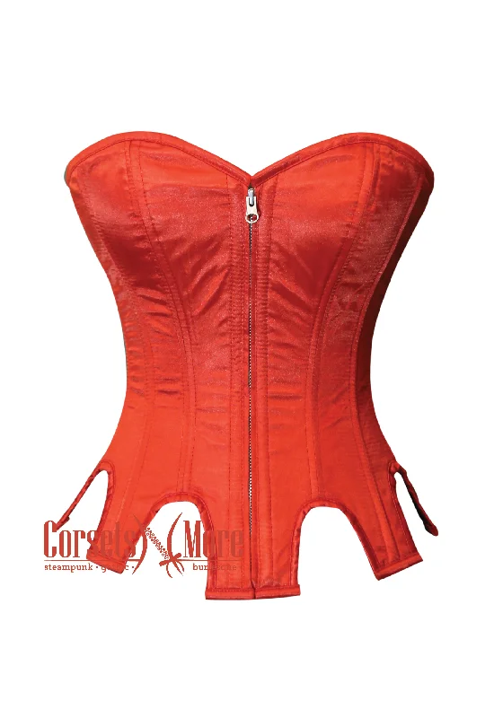 Red Satin With Front Zipper Gothic Costume Waist Cincher Overbust Corset Top