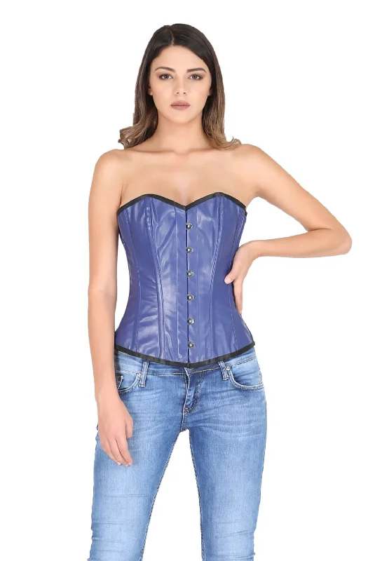 Sexy Blue Faux Leather Gothic Corset Steampunk Waist Cincher Bustier Overbust Top