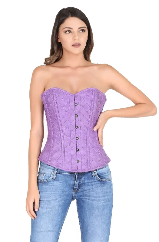 Sexy Purple Faux Leather Gothic Corset Steampunk Waist Cincher Bustier Overbust Top